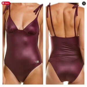 NWT Solid & Striped The Olympia One Piece Coated Eggplant Swimsuit Sz M